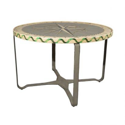 A rare centre table with Nautical theme trompe l'oeil and stitched faux leather. Jacques Adnet. c 1950. France