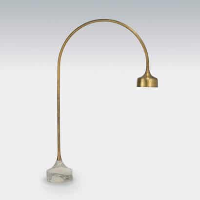 (1928-1999) Arched floor lamp in gilt brass and marble base Italy c 1970
