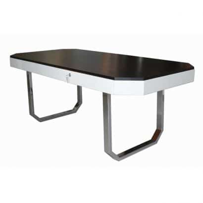 three drawer desk, lacquered in white, wood top, on chrome metal legs, c.1970, Austria.