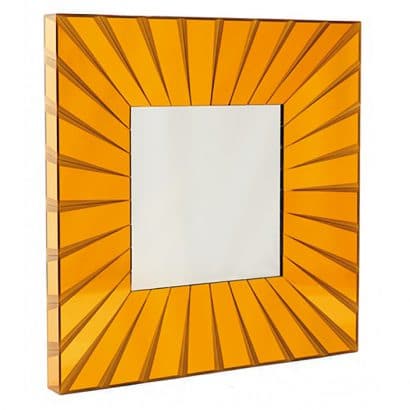 Large square orange glass mirror. Roberto Rida. 2010. Italy Stamped on back